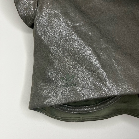 Adidas Ivy Park Metallic Green Brown Short Sleeve Cropped Bikini Swim Top - Picture 9 of 10